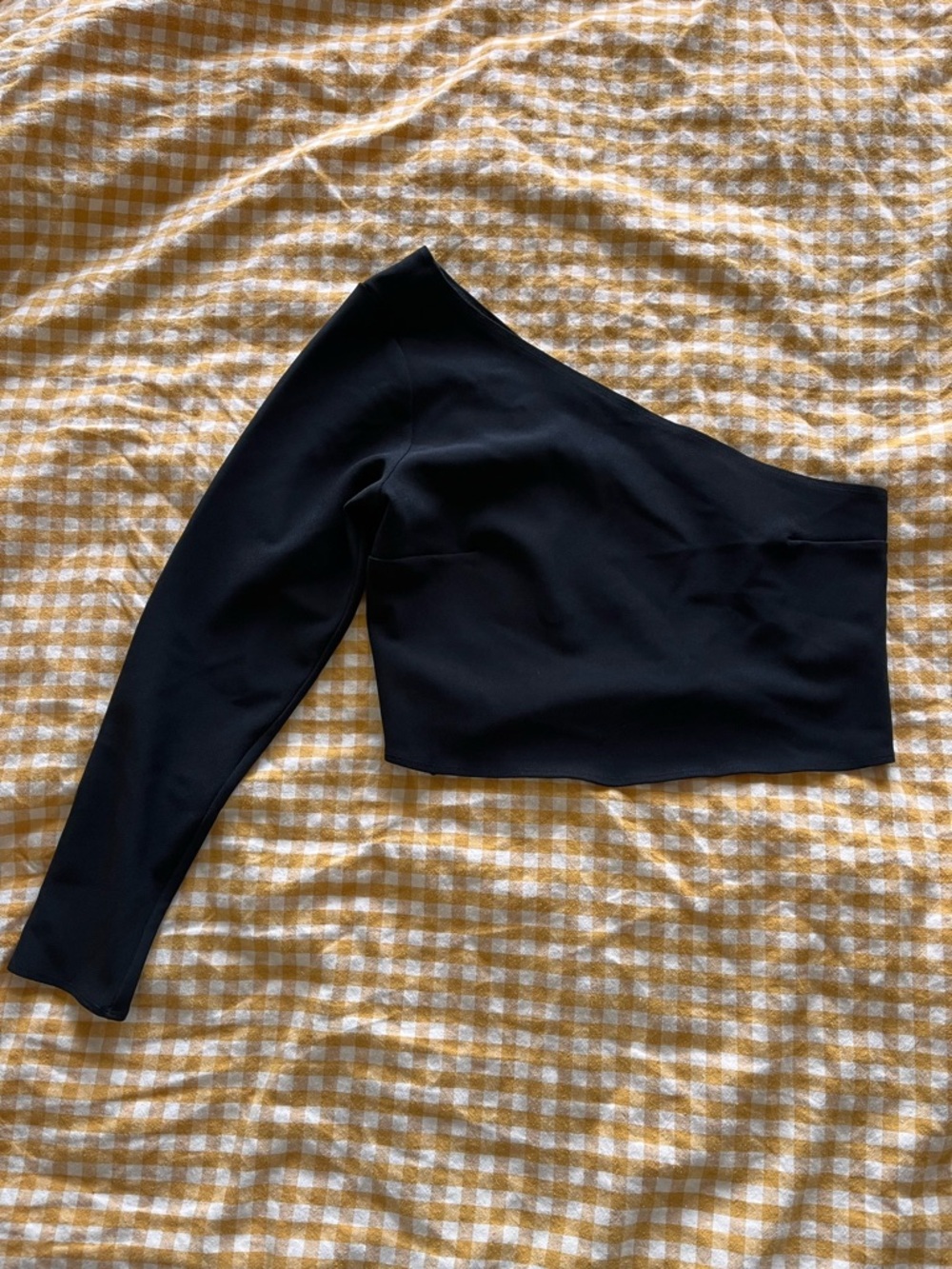 Abercrombie & Fitch Black One-Arm Long Sleeve Crop Top